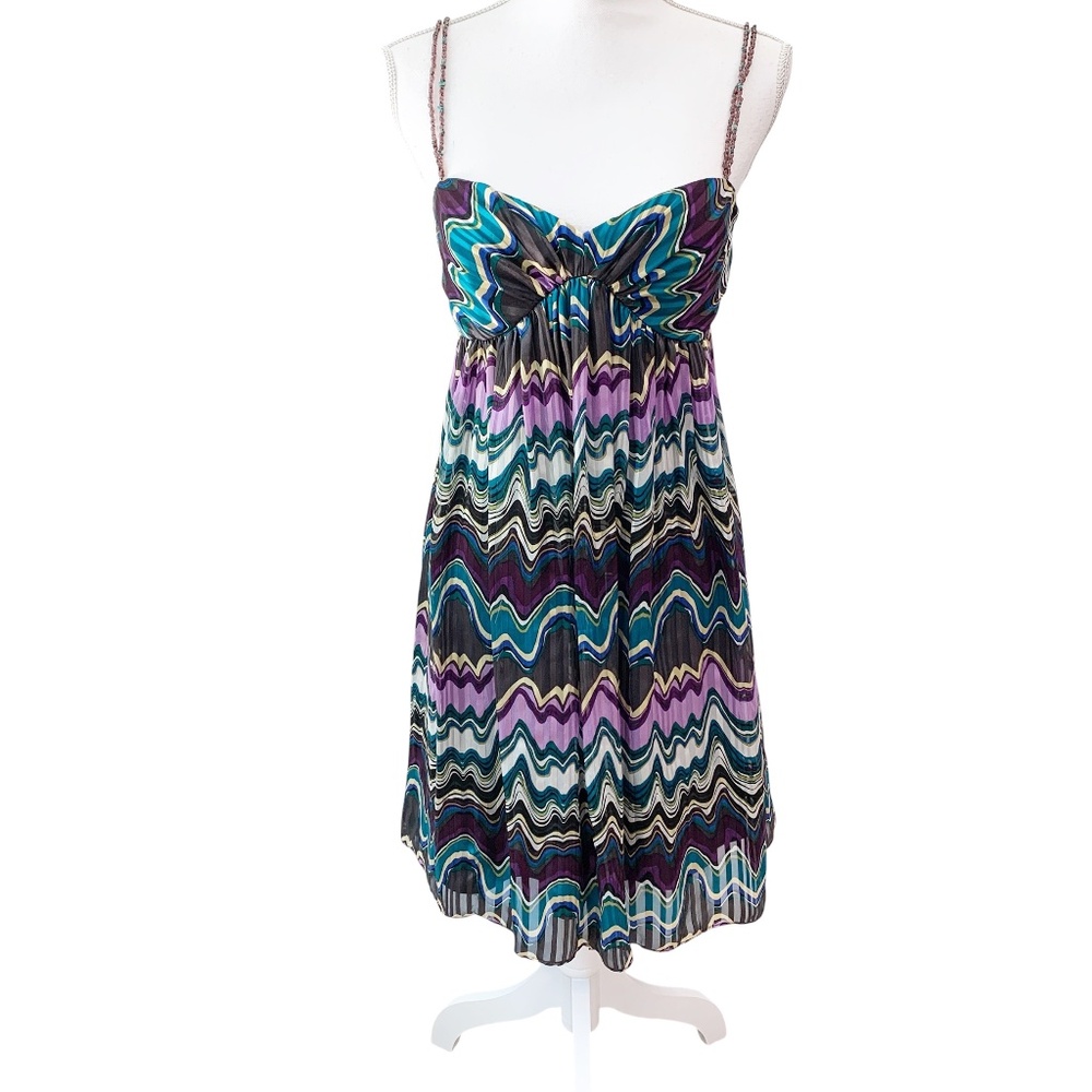 Laundry By Shelli Segal 100% Silk Beaded Strap Dress Sz 10